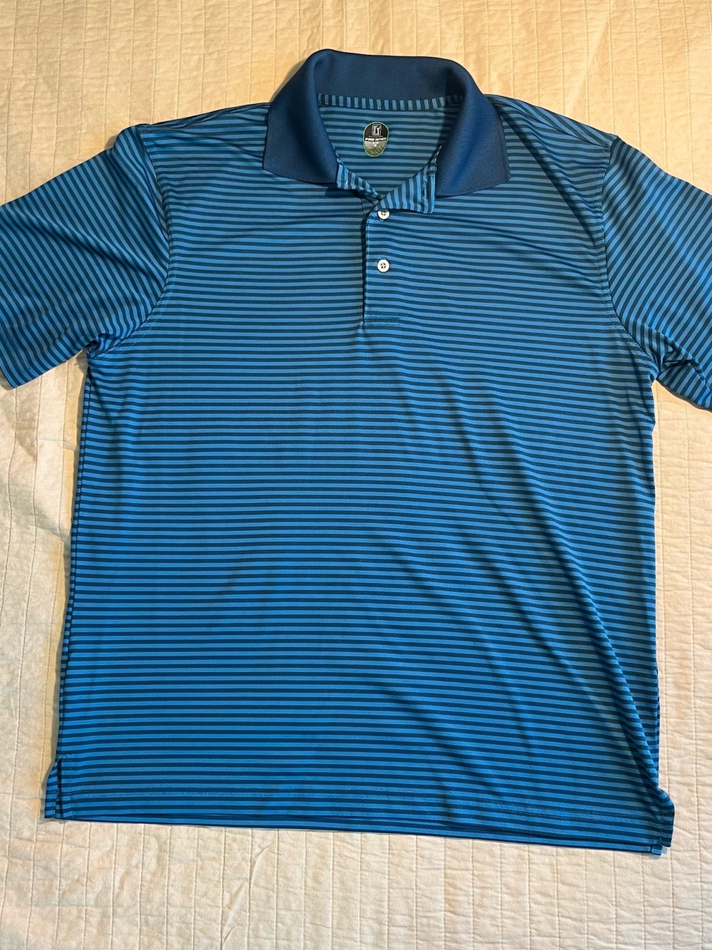 PGA Tour Teal and Navy Thin-Striped Performance Polo